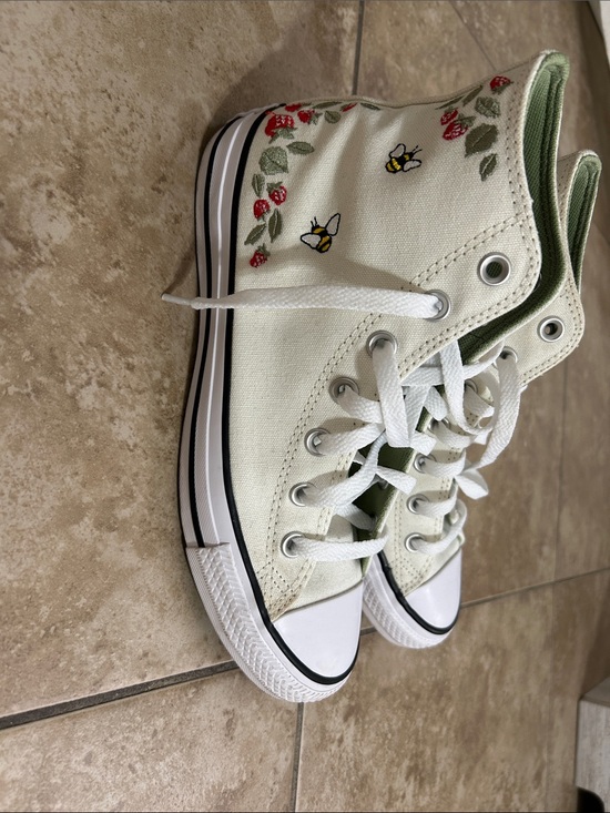Converse Shoes - Converse Cream High-Top Sneakers with Strawberry  & Bee Embroidery